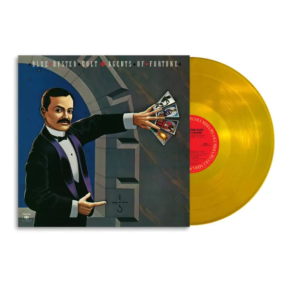Image of Vinyl record with a stylized album cover featuring a man in a tuxedo and a yellow disc.