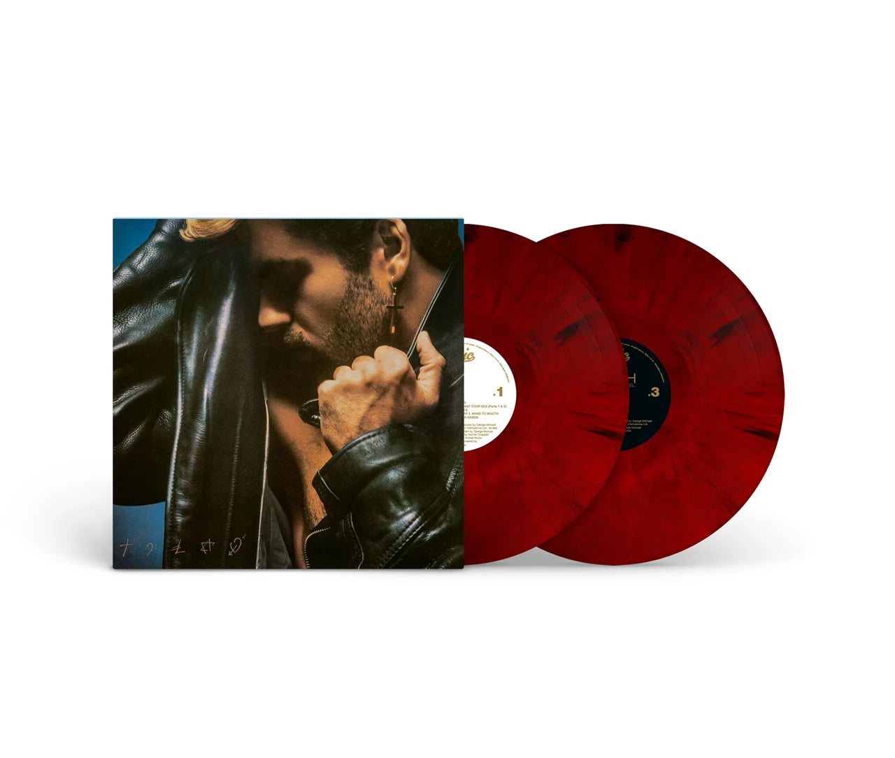 Image of Red marbled vinyl records with George Michael's 'Faith' alum cover.
