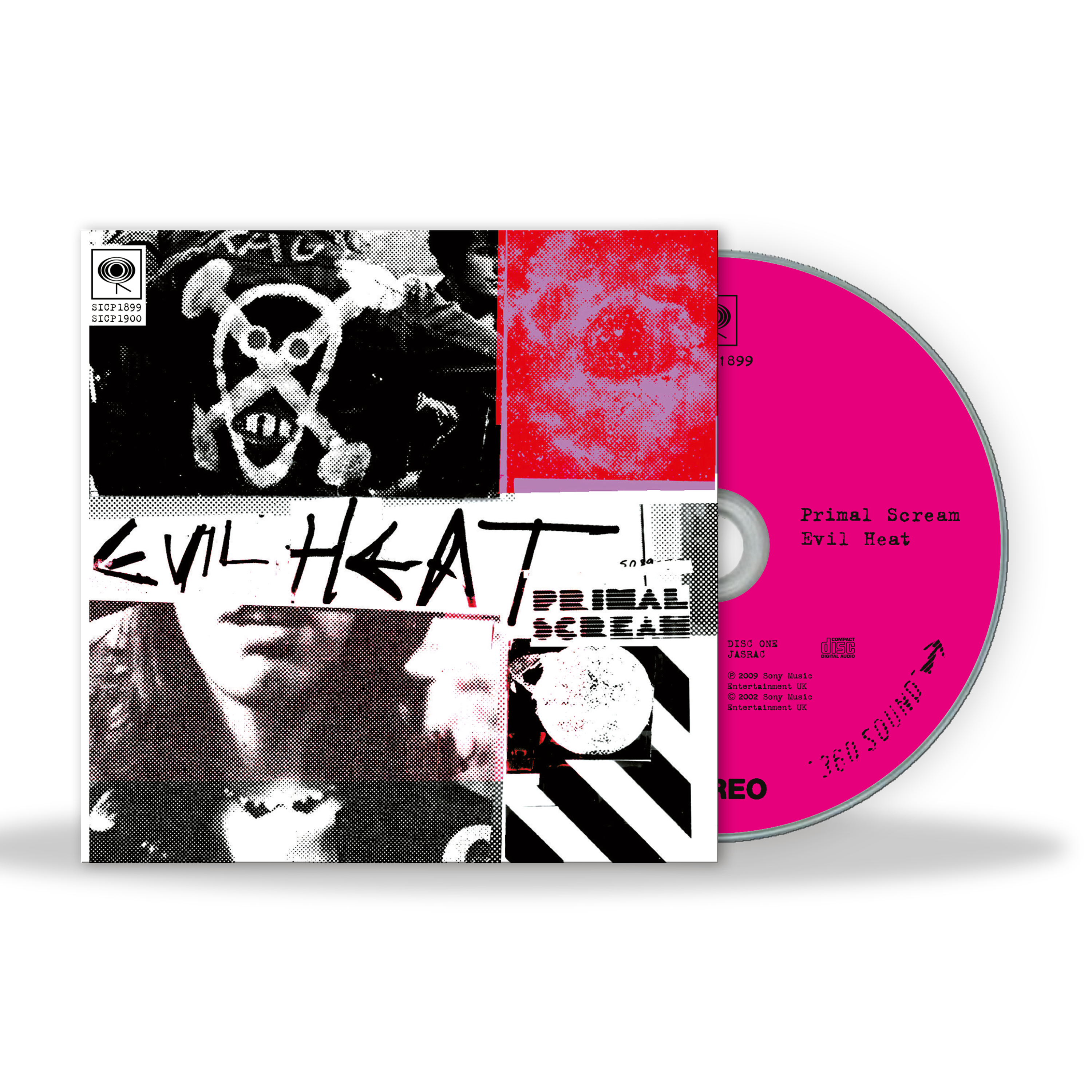 Image of CD cover with black and white design and pink disc on a white background
