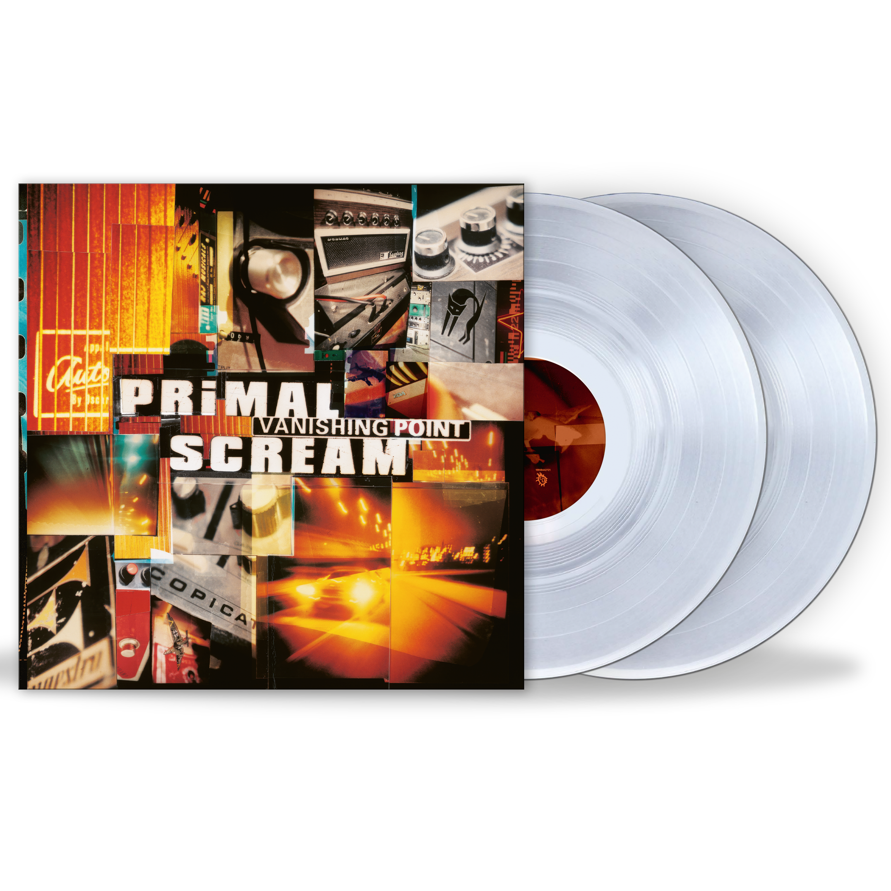 Image of Vinyl records with a colorful cover featuring the title 'Primal Scream Vanishing Point'.