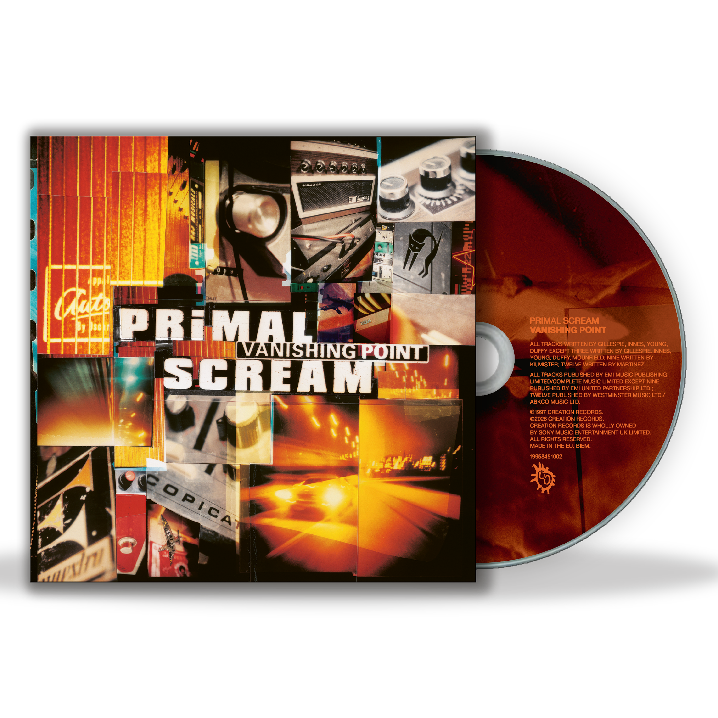 Image of CD with 'Primal Scream' album cover featuring a collage of images and text.