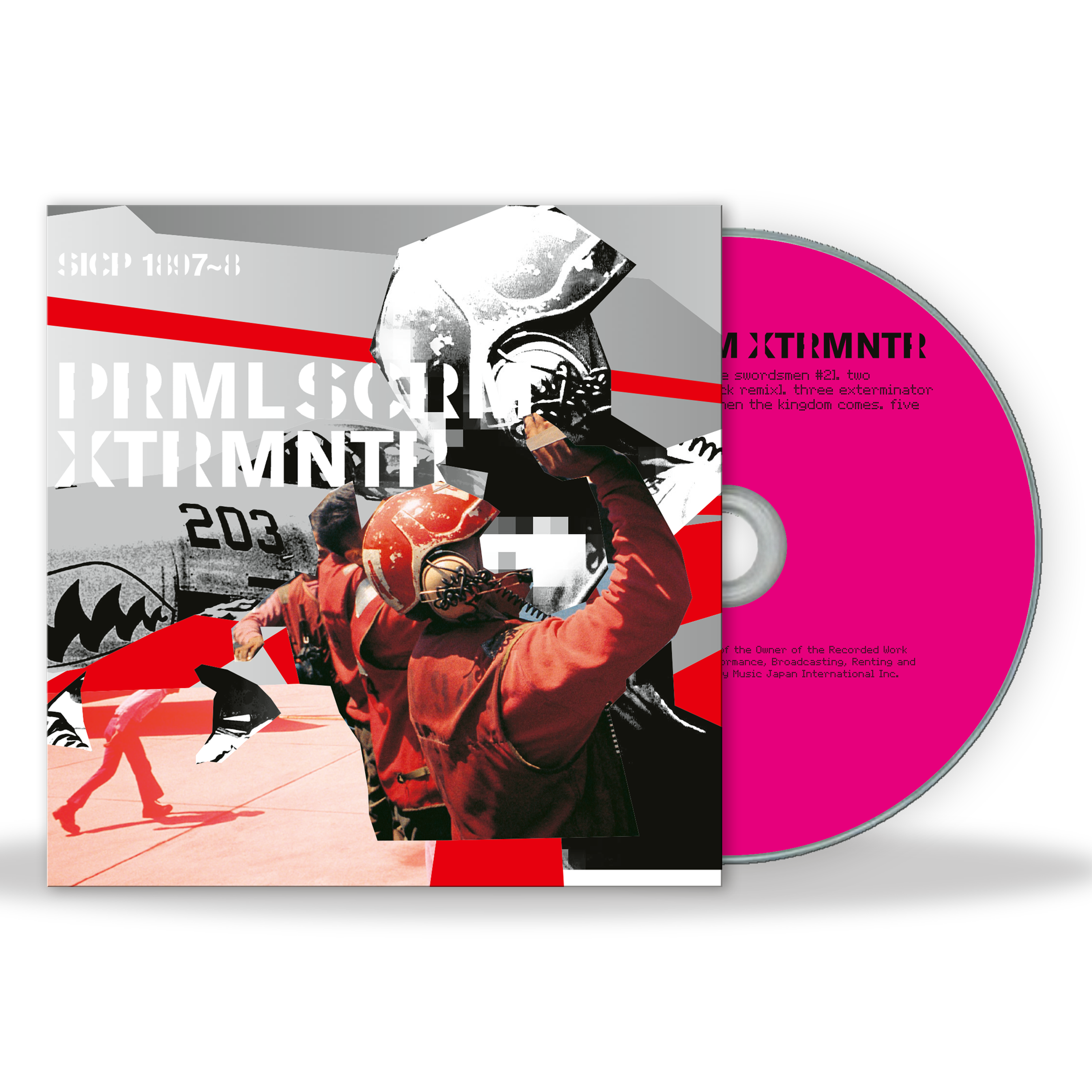 Image of CD with a colorful cover featuring a person in a red jacket and helmet, with a pink disc.